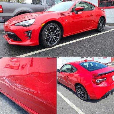 2018 Toyota GT before and after work by Milton's Paint & Body Shop-- stop by for a free estimate