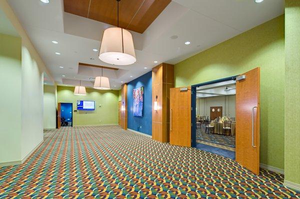 Spacious lobby/entry at Snelling Center includes two ballroom entrances and entry to the Chapel.