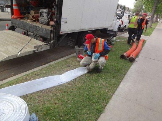 Prepping to install Cured in Place Pipe for the main sewer line