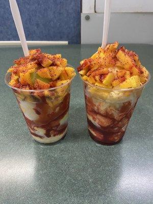 Mangonada with mango ice cream (left) and mangonada with half lemon and half mango ice cream (right)