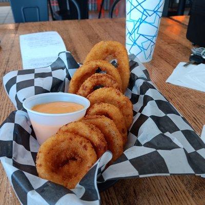 Very good onion rings and boom boom sauce with REAL boom.