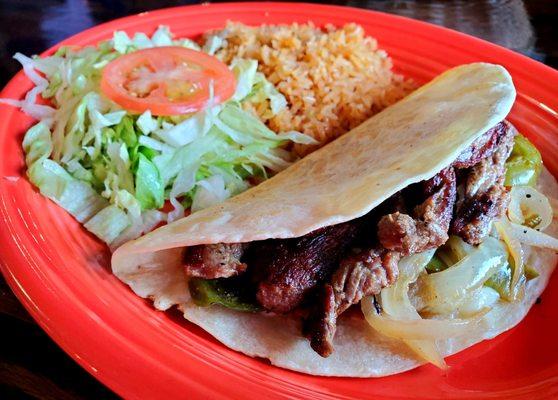 Half Steak Quesadilla with Salad and Mexican Rice (Lunch Menu). Muy Delicioso!