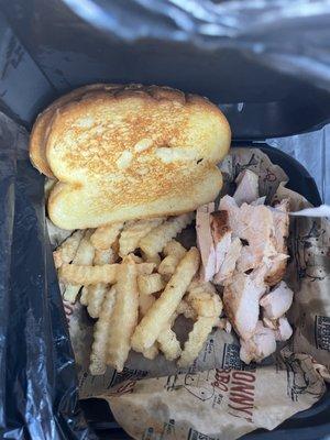 Smoked Turkey plate w Crinkle cut fries and garlic bread