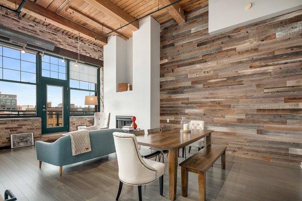 Reclaimed lumber wall and furnishings