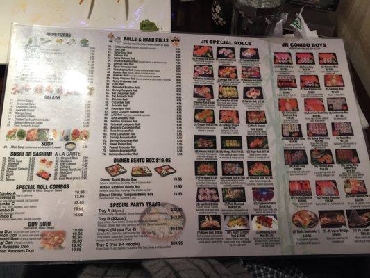 This is the Jr. Sushi menu