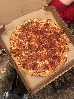 Pepperoni and bacon pizza