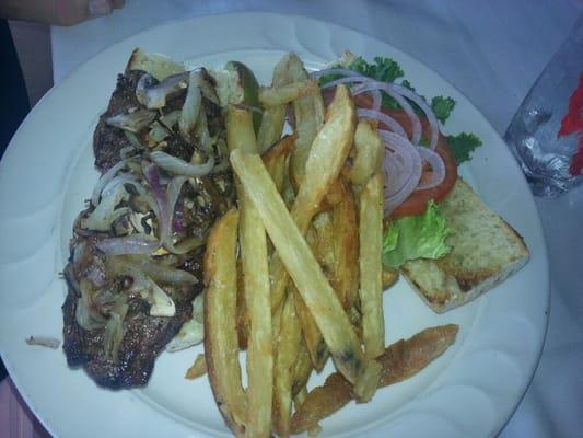 Ribeye Steak sandwich and french fries