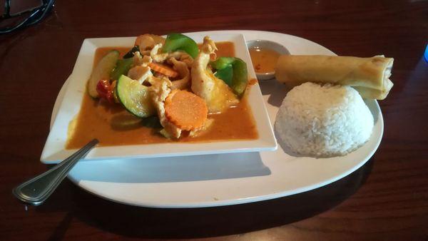 Panang Curry with chicken and spring rolls