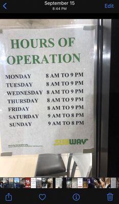 Store hours which clearly states that they close at 9pm on wednesdays