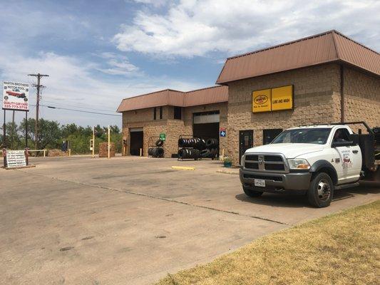 Two bays, automatic car wash, mobile tire repair, clean public restrooms