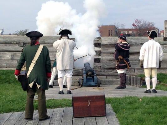 6 pound garrison cannon firing demonstration up in the flag bastion