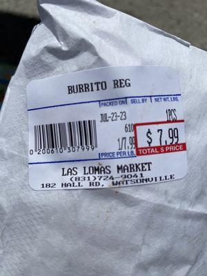 Huge breakfast burrito $7.99