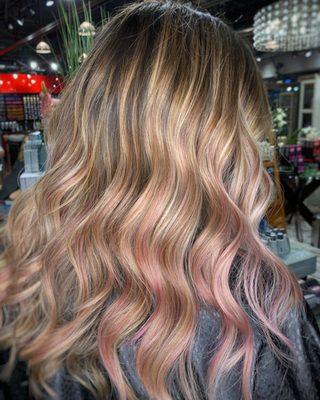 Gurnee Illinois beautiful hair color blonde with a pop of color