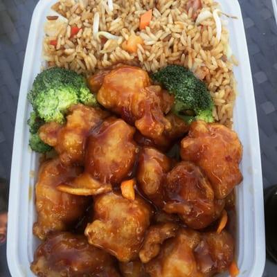 Orange chicken with pork fried rice :)