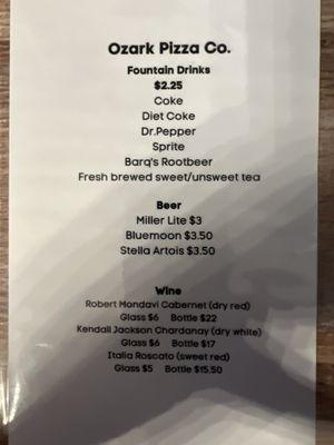 Drink menu