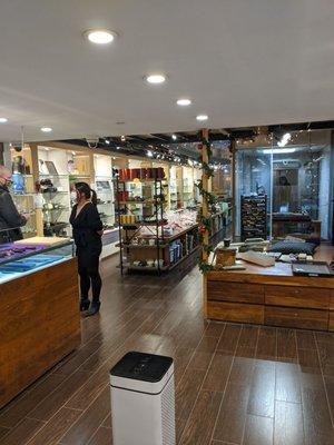 View from back of shop looking at sharpening station and tableware displays