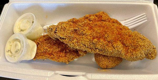 Fried Catfish only comes with Tartar Sauce and Hushpuppies.