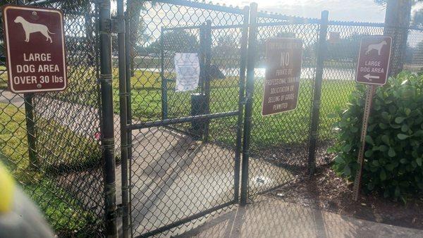 The devil gated entry area to the large dog park