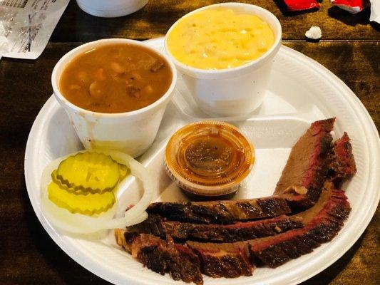 Brisket Plate with beans and Tucker's Mac&Cheese.