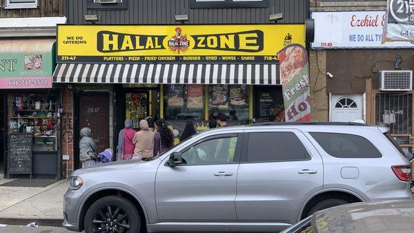 The crowd in front of the Halal Zone