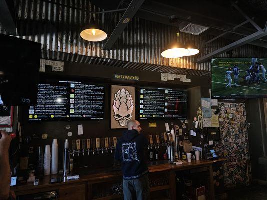 Beer menu and bar.