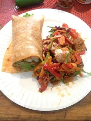 Avocado wrap and Asian sesame tofu salad