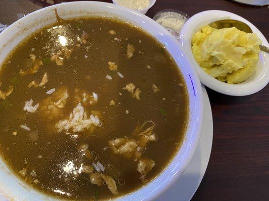 Chicken and Sausage Gumbo and potato salad