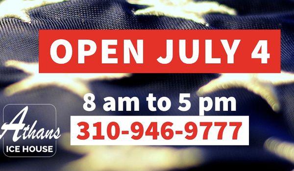 We are open July 4th from 8-5 for all of your ice needs.