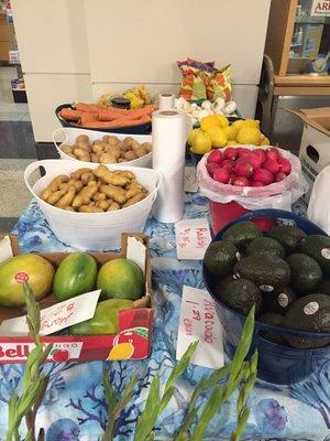 Farmer's market in the lobby during summertime