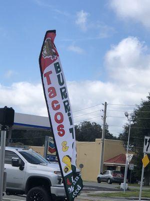 Taqueria's entrance banner