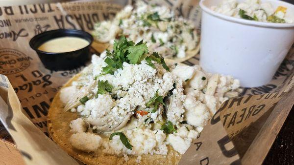 Verde Chicken Tacos with a side Summer Corn Salad