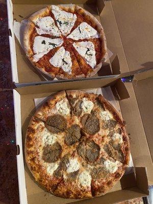 Margherita Pizza and Meatball Ricotta Pizza