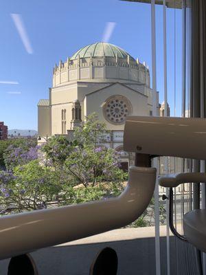 The view from the patient chairs at Hana Dental. That magnificent building is the Wilshire Boulevard Temple.