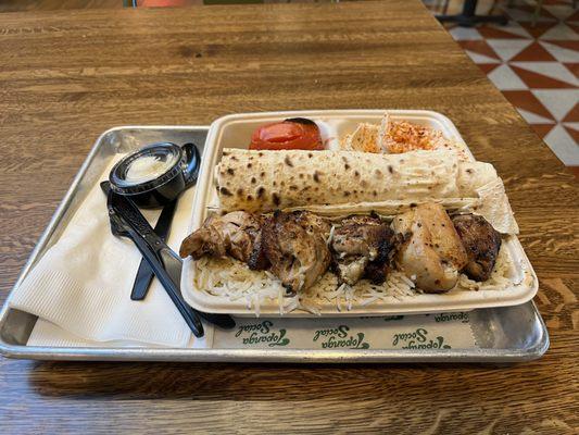 The chicken thighs dish at Mini-Kabob in Topanga Social