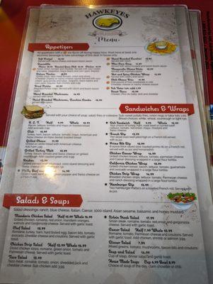 Appetizer & Sandwich menu.