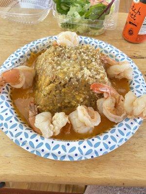 Shrimp mofongo in scampi sauce