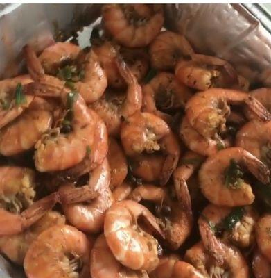 Pepper shrimps. Shrimps are cooked down in a variety of seasoning, spices and peppers.