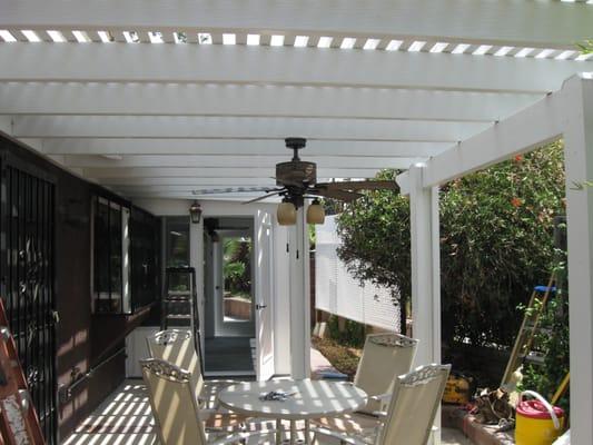 Lattice Patio Cover with Ceiling Fan