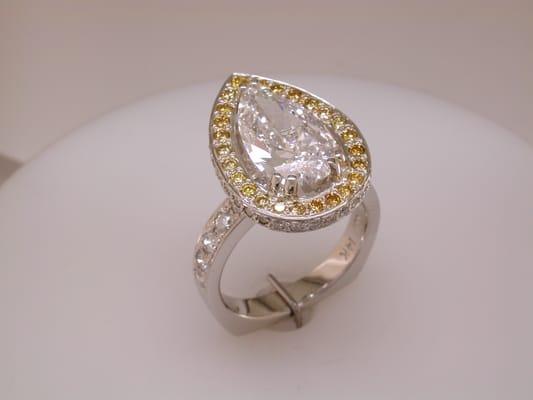 Natural yellow diamonds in a custom made ring