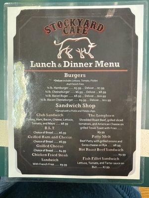 Lunch and dinner menu