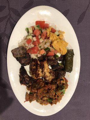 Chicken, beef kebab with Saksika & salad/rice