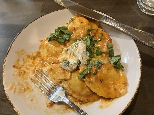 Crab and lobster ravioli.