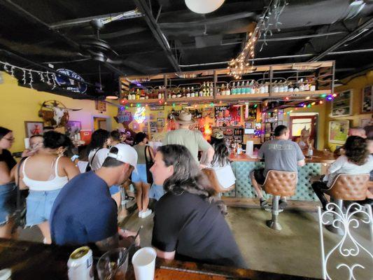 Bar and interior seating.