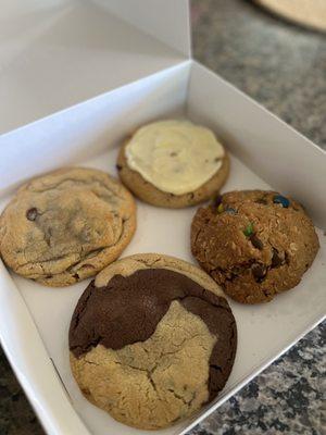 Top Left: chocolate chip Top Right: Orange Blossom Bottoms left: Brookie Bottom Right: Monster