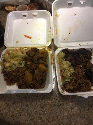 Curry goat and jerk chicken