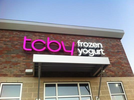 Tcby signage is well lit.