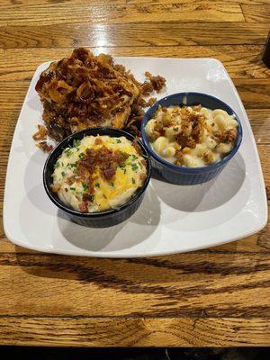 Rodeo Chicken with potato casserole and white cheddar mac n cheese.