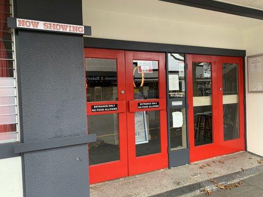 Entrance (left two doors) and exit (right two doors), Saturday morning 9 November 2024 (pre-opening for the day).