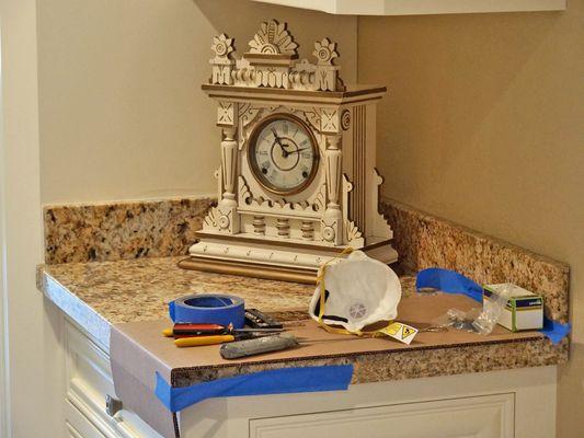 Cardboard used to protect a counter where the installers kept some tools.