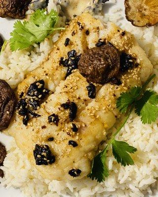 Seared Cod with Black Garlic & Shiitake Butter